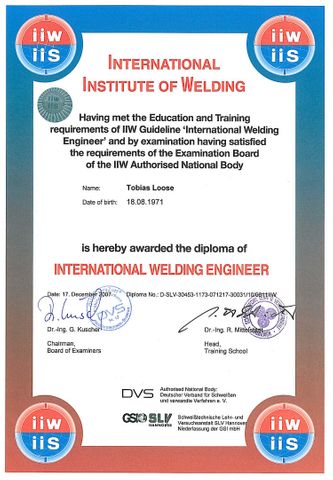 International Welding Engineer, IIW Tobias Loose