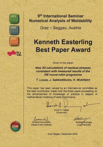 Kenneth Easterling Best Paper Award, Dr,-Ing. Tobias Loose, Dr. Loose 